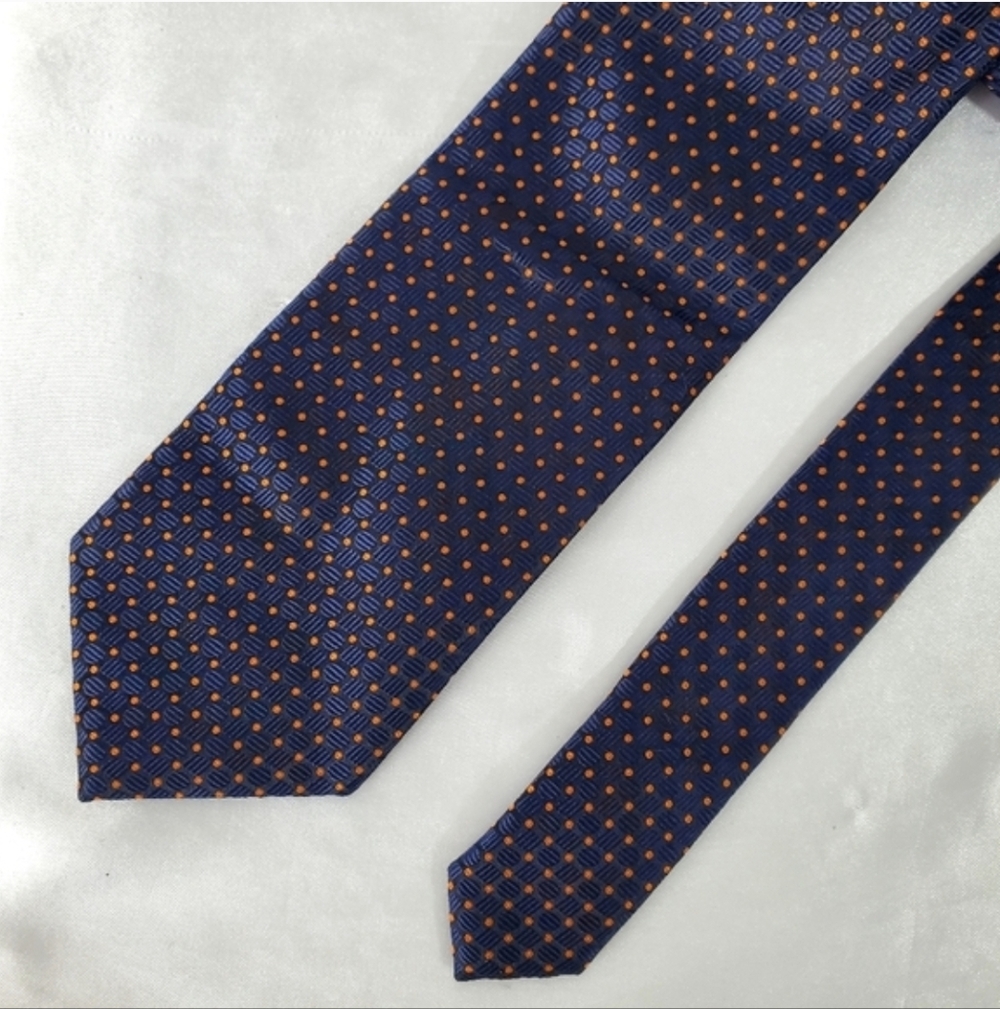 Izak 100% Silk Tie Blue and Orange Patterned Tie